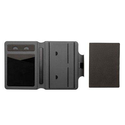 Teczka konferencyjna, notatnik A5, ładowarka bezprzewodowa, power bank 8000 mAh z nadrukiem Twojego logo, materiał: pu, kolor: czarny Teczka konferencyjna, notatnik A5, ładowarka bezprzewodowa, power bank 8000 mAh z nadrukiem Twojego logo, materiał: pu, kolor: czarny