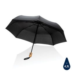 Bambusowy parasol automatyczny 21" AWARE™ RPET z nadrukiem Twojego logo, materiał: metal, rpet, kolor: czarny