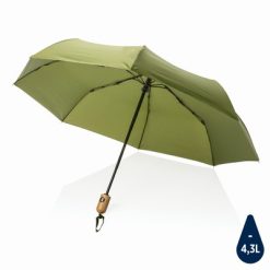 Bambusowy parasol automatyczny 21" AWARE™ RPET z nadrukiem Twojego logo, materiał: metal, rpet, kolor: zielony