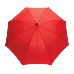Bambusowy parasol automatyczny 23" AWARE™ RPET z nadrukiem Twojego logo, materiał: metal, rpet, kolor: czerwony