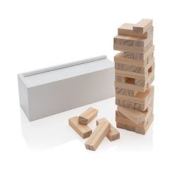 Drewniana gra zręcznościowa wieża z nadrukiem Twojego logo, materiał: drewno, mdf, kolor: biały