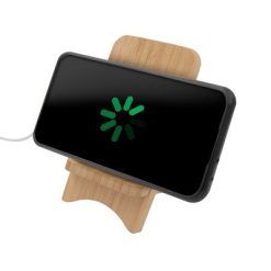 Składana bambusowa ładowarka bezprzewodowa 10W B'RIGHT, stojak na telefon | Barbra z nadrukiem Twojego logo, materiał: bambus, kolor: drewno