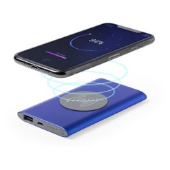 Bezprzewodowy power bank 4000 mAh, ładowarka bezprzewodowa 5W z nadrukiem Twojego logo, materiał: aluminium, kolor: niebieski
