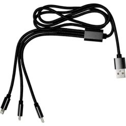 Kabel do ładowania z nadrukiem Twojego logo, materiał: aluminium, nylon, kolor: czarny