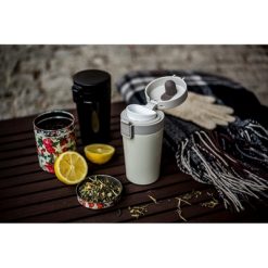 Kubek termiczny 300 ml, posiada sitko zatrzymujące fusy | Laura z nadrukiem Twojego logo, materiał: metal, plastik, kolor: czarny