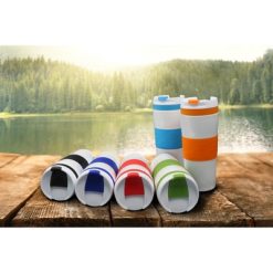 Kubek termiczny 400 ml Air Gifts | Thomas z nadrukiem Twojego logo, materiał: plastik, stal nierdzewna, silikon, stal, kolor: czarny