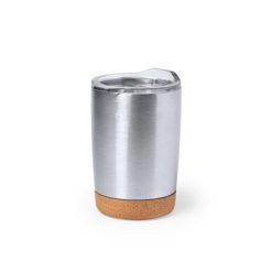 Kubek termiczny 380 ml z korkowym elementem z nadrukiem Twojego logo, materiał: korek, stal nierdzewna, stal, kolor: srebrny