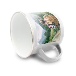 Emaliowany kubek 360 ml | Sandra z nadrukiem Twojego logo, materiał: metal, kolor: biały