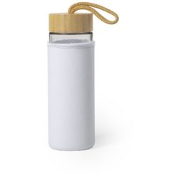 Szklana butelka 530 ml z nadrukiem Twojego logo, materiał: bambus, szkło, kolor: biały