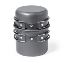 Pojemniki na żywność 2 szt., 600 ml i 800 ml, sztućce, w pokrowcu RPET z nadrukiem Twojego logo, materiał: aluminium, poliester, stal nierdzewna, rpet, stal, kolor: czarny