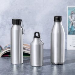 Butelka sportowa 400 ml z aluminium z recyklingu, z karabińczykiem z nadrukiem Twojego logo, materiał: aluminium, kolor: srebrny