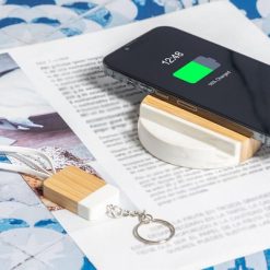 Bambusowa ładowarka bezprzewodowa 15W, stojak na telefon z nadrukiem Twojego logo, materiał: bambus, kolor: neutralny