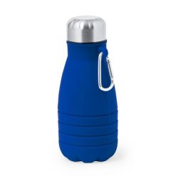 Składana butelka sportowa 550 ml z karabińczykiem z nadrukiem Twojego logo, materiał: stal nierdzewna, silikon, stal, kolor: niebieski