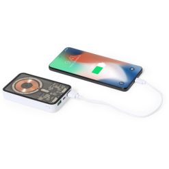 Magnetyczny bezprzewodowy power bank 5000 mAh, ładowarka bezprzewodowa 15W z nadrukiem Twojego logo, materiał: plastik, pc, kolor: biały