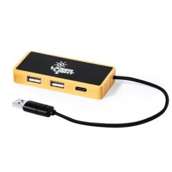 Bambusowy hub USB i USB-C z nadrukiem Twojego logo, materiał: bambus, kolor: neutralny