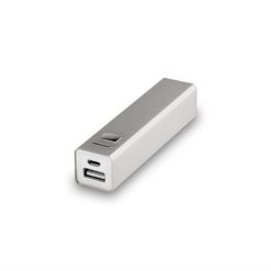 Power bank 2200 mAh z nadrukiem Twojego logo, materiał: aluminium, kolor: srebrny