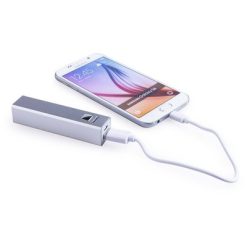 Power bank 2200 mAh z nadrukiem Twojego logo, materiał: aluminium, kolor: srebrny