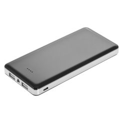 Power bank 12000 mAh z lampką | Sawyer z nadrukiem Twojego logo, materiał: metal, plastik, kolor: czarny