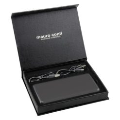 Bezprzewodowy power bank 10000 mAh Mauro Conti z przyssawkami, ładowarka bezprzewodowa 10W | Stef z nadrukiem Twojego logo, materiał: plastik, aluminium, kolor: czarny