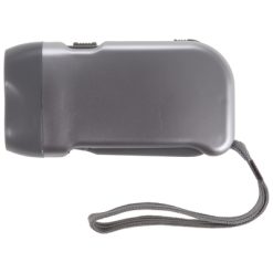 Latarka na dynamo 2 LED z nadrukiem Twojego logo, materiał: plastik, nylon, kolor: srebrny