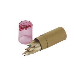 Zestaw kredek, temperówka | Nate z nadrukiem Twojego logo, materiał: metal, plastik, karton, drewno, kolor: czerwony