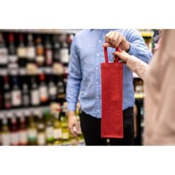 Jutowa torba na butelkę | Paige z nadrukiem Twojego logo, materiał: juta, kolor: czerwony