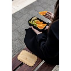 Pudełko śniadaniowe 850 ml, bambusowe wieczko | Weston z nadrukiem Twojego logo, materiał: guma, bambus, pp, kolor: czarny
