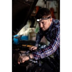 Latarka na głowę ze światłem COB | Pauline z nadrukiem Twojego logo, materiał: plastik, guma, kolor: czarny