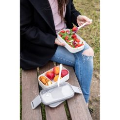 Pudełka śniadaniowe 2 w 1, 2x700 ml, sztućce | Cash z nadrukiem Twojego logo, materiał: pp, as, kolor: biały