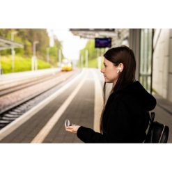 Bezprzewodowe słuchawki douszne ANC | Alden z nadrukiem Twojego logo, materiał: plastik, kolor: biały