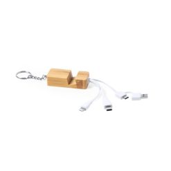 Kabel do ładowania, stojak na telefon, brelok do kluczy z nadrukiem Twojego logo, materiał: bambus, kolor: brązowy