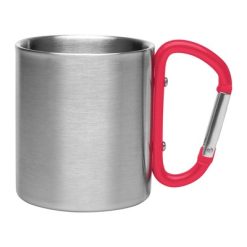 Metalowy kubek 210 ml z karabińczykiem | Easton z nadrukiem Twojego logo, materiał: stal nierdzewna, stal, kolor: czerwony