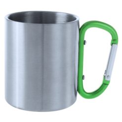 Metalowy kubek 210 ml z karabińczykiem z nadrukiem Twojego logo, materiał: stal nierdzewna, stal, kolor: zielony