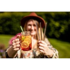 Zestaw szklanych słomek wielokrotnego użytku B'RIGHT, 4 szt., czyścik z blaszką pod znakowanie w komplecie | Lea z nadrukiem Twojego logo, materiał: szkło, szkło borokrzemowe, kolor: neutralny