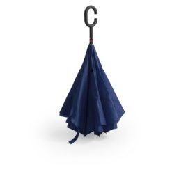 Odwracalny parasol manualny, rączka C z nadrukiem Twojego logo, materiał: włókno szklane, pongee, kolor: granatowy