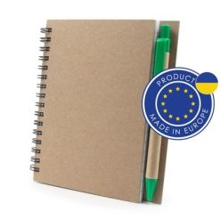 Notatnik A6 z długopisem | Sidney z nadrukiem Twojego logo, materiał: karton, papier, pp, kolor: zielony