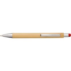 Bambusowy długopis, touch pen z nadrukiem Twojego logo, materiał: bambus, kolor: czerwony