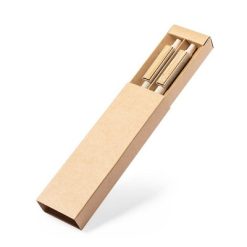 Zestaw piśmienniczy ze słomy pszenicznej, długopis i ołówek mechaniczny z nadrukiem Twojego logo, materiał: bambus, pp, słoma pszeniczna, kolor: neutralny