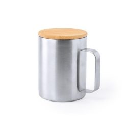 Kubek termiczny 350 ml z nadrukiem Twojego logo, materiał: bambus, stal nierdzewna, stal, kolor: srebrny