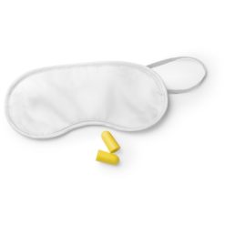 Zestaw podróżny, maska na oczy, zatyczki do uszu z nadrukiem Twojego logo, materiał: eva, mikrofibra, kolor: biały