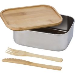 Pudełko śniadaniowe 600 ml z nadrukiem Twojego logo, materiał: guma, bambus, nylon, stal nierdzewna, stal, kolor: brązowy