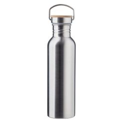 Butelka sportowa 700 ml z nadrukiem Twojego logo, materiał: bambus, stal nierdzewna, silikon, stal, kolor: srebrny
