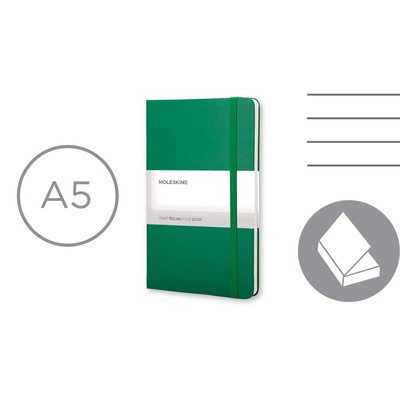 MOLESKINE Notatnik ok. A5 z nadrukiem Twojego logo, materiał: karton, papier, pp, kolor: zielony MOLESKINE Notatnik ok. A5 z nadrukiem Twojego logo, materiał: karton, papier, pp, kolor: zielony