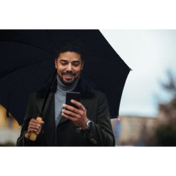 Parasol automatyczny RPET B'RIGHT | Oswald z nadrukiem Twojego logo, materiał: bambus, włókno szklane, rpet, pongee, kolor: czarny