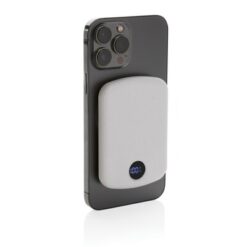 Magnetyczny bezprzewodowy power bank 5000 mAh MagBoost z nadrukiem Twojego logo, kolor: biały