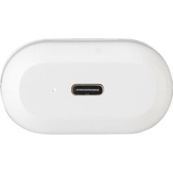 Bezprzewodowe słuchawki douszne z nadrukiem Twojego logo, materiał: plastik, kolor: biały