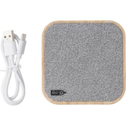 Ładowarka bezprzewodowa 15W z nadrukiem Twojego logo, materiał: plastik, bambus, kolor: szary