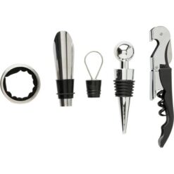 Zestaw do wina, 4 el. z nadrukiem Twojego logo, materiał: plastik, korek, stal nierdzewna, silikon, stal, kolor: brązowy