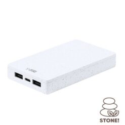 Power bank 5000 mAh z ekstraktu kamienia z nadrukiem Twojego logo, materiał: plastik, kolor: biały