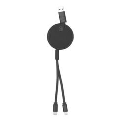 Zwijany kabel do ładowania i synchronizacji z aluminium z recyklingu z nadrukiem Twojego logo, materiał: aluminium, kolor: czarny